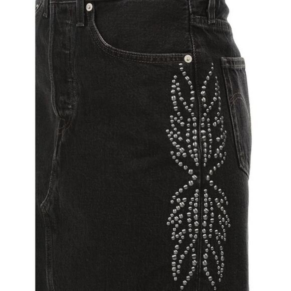 LEVI'S Premium High-Rise Deconstructed Studded Denim Skirt Sz 25 - Picture 3 of 10